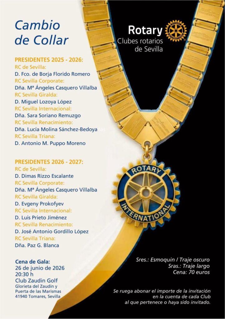 Cartel cambio de collar Rotary Sevilla 2026 Cartel cambio de collar Rotary Sevilla 2026